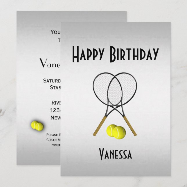 Tennis Birthday Party Invitation with RSVP (Front/Back)