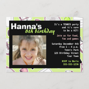 Tennis Birthday Party Photo Invitation Green