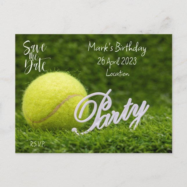 Tennis  Birthday Party  Save the Date invitation Postcard (Front)