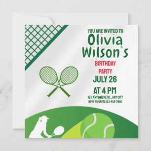 Tennis Birthday Party, Tennis Player Girl  Invitat Invitation