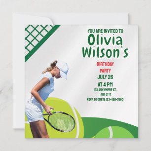 Tennis Birthday Party, Tennis Player Girl  Invitat Invitation