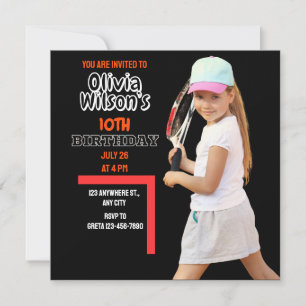 Tennis Birthday Party, Tennis Player Girl   Invitation