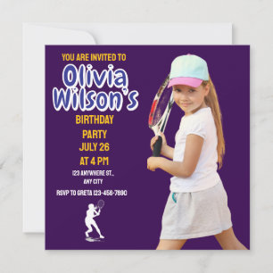 Tennis Birthday Party, Tennis Player Girl   Invitation