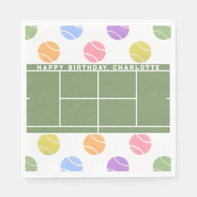 Tennis Birthday Personalised Napkin (Front)