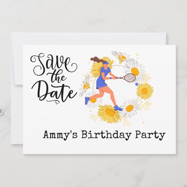 Tennis Birthday Save the Date Invitation (Front)