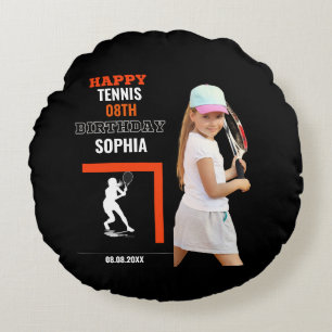 Tennis Birthday, Tennis Girl Player Backdrops Round Cushion