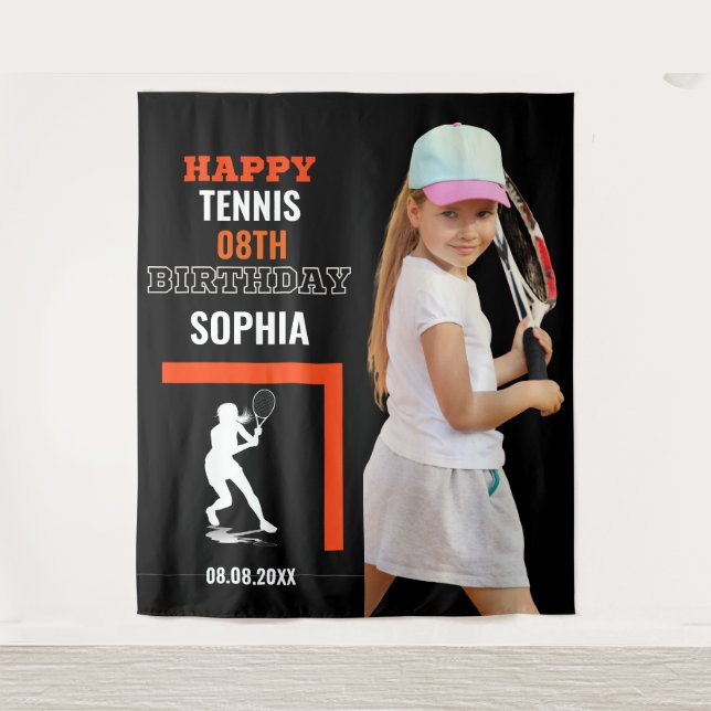 Tennis Birthday, Tennis Girl Player Backdrops Tapestry (Front)