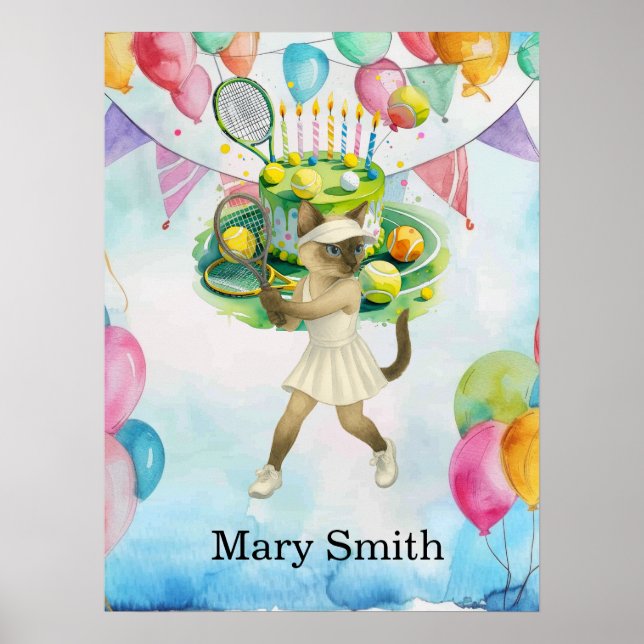 Tennis birthday themed for Siamese Cat lovers Poster (Front)