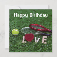 Tennis Birthday with ball and Racket on Green