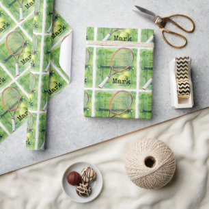Tennis Birthday with tennis ball and racket Wrapping Paper