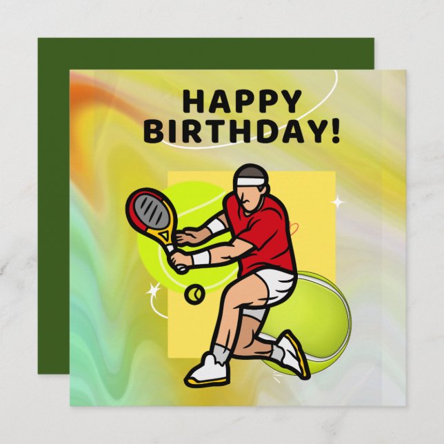 Tennis Birthday with Tennis Player on Ball Card (Front/Back)