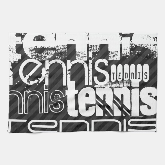Tennis; Black & Dark Grey Stripes Tea Towel (Horizontal)