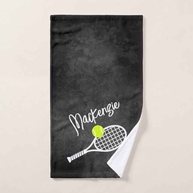 Tennis Black Grey Tie Dye Grunge Personalised Hand Towel (Hand Towel)