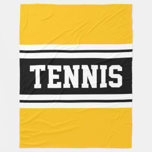 TENNIS Bold Fun Bright Yellow Black Racing Stripes Fleece Blanket