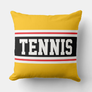 TENNIS Bold Sporty Bright Red Orange Black Stripes Cushion