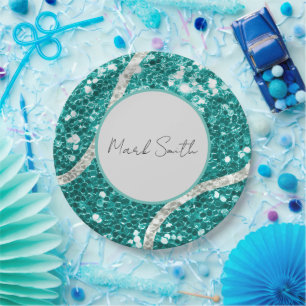 Tennis Boy  Baby Shower Sequin Tennis ball  Paper Plate