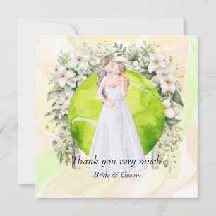 Tennis Bride and Groom on Tennis Ball for Wedding  Thank You Card