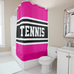 TENNIS Bright Black White Racing Stripes Shower Curtain