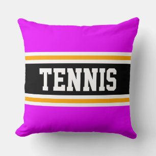 TENNIS Bright Tropical Pink Black Athletic Stripes Cushion