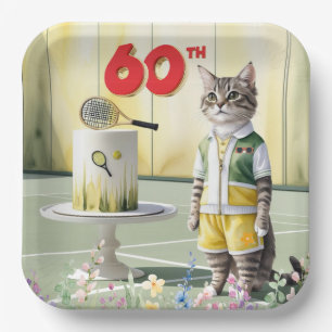 Tennis  Cat 60th Birthday Party with Cake Paper Plate