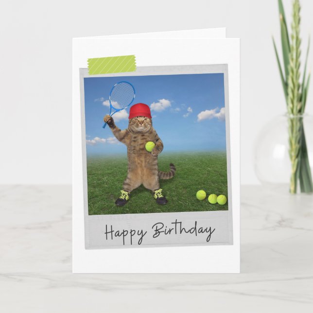 Tennis Cat Funny Birthday Card (Front)