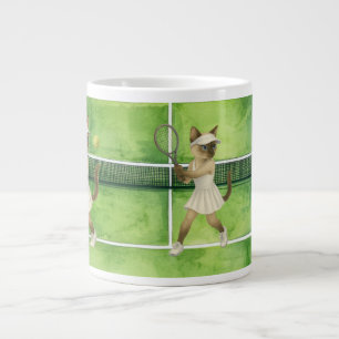 Tennis Cat Lover is playing in the court Large Coffee Mug