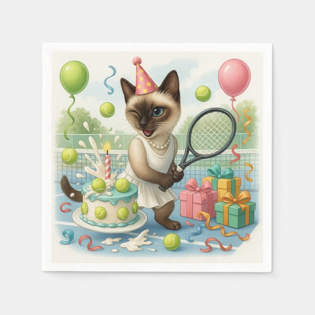 Tennis Cat Paw-some Birthday Party Napkin (Front)