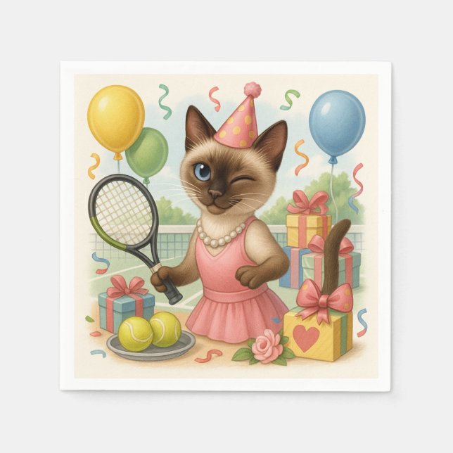 Tennis Cat Paw-some Birthday Party Napkin (Front)