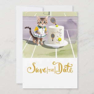 TENNIS CAT PLAYER with Cake Party on Court Save The Date