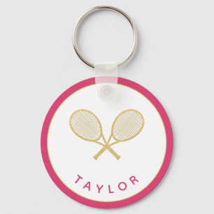 Tennis Chic Player Gift Pink and Gold Custom Key Ring