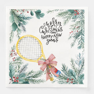 Tennis Christmas and New Year Player watercolor Napkin