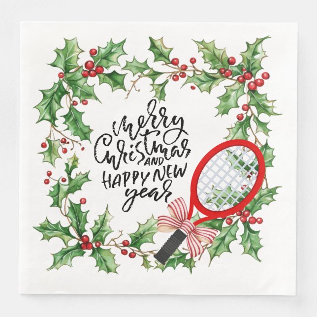 Tennis Christmas and New Year Player watercolor Napkin (Front)