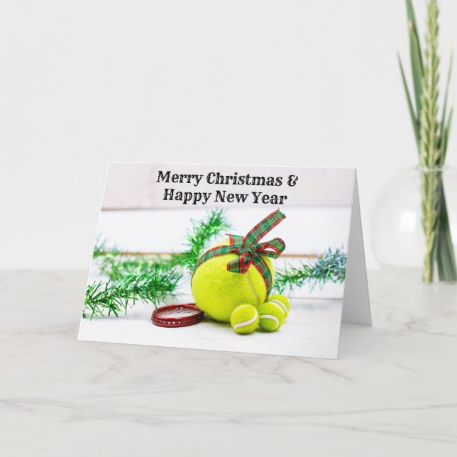 Tennis Christmas decoration with ball and ribbon Card (Front)