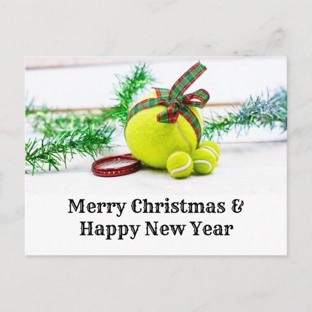 Tennis Christmas decoration with ball and ribbon Postcard (Front)