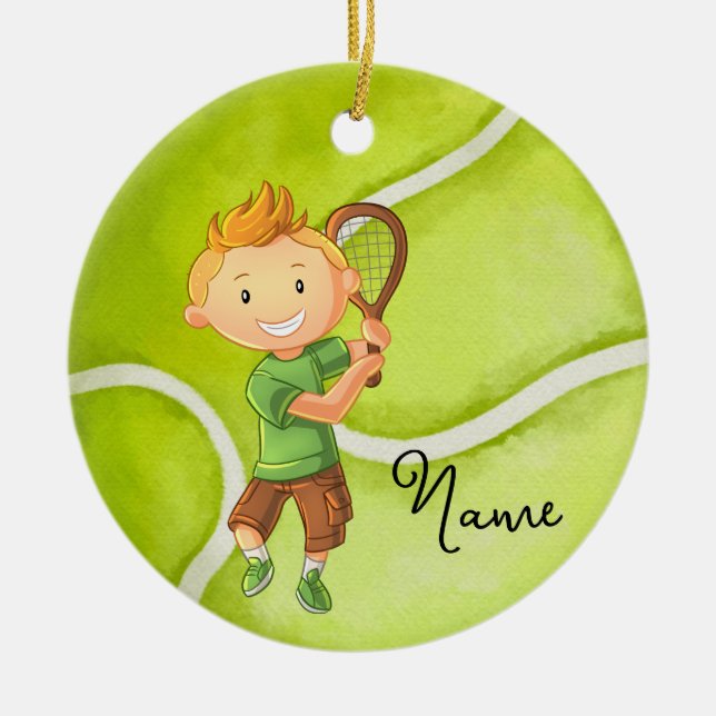 Tennis Christmas for Boy Player  Ceramic Ornament (Front)