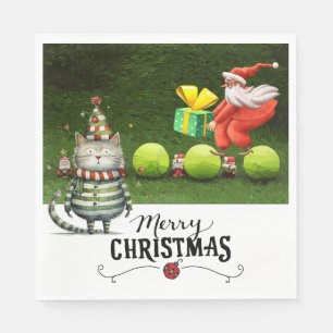 Tennis Christmas for Player who loves Cat Napkin