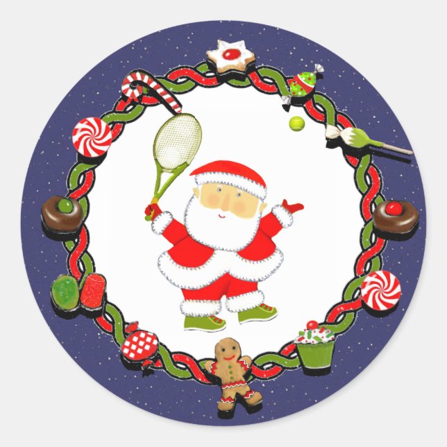 Tennis Christmas Holiday Classic Round Sticker (Front)