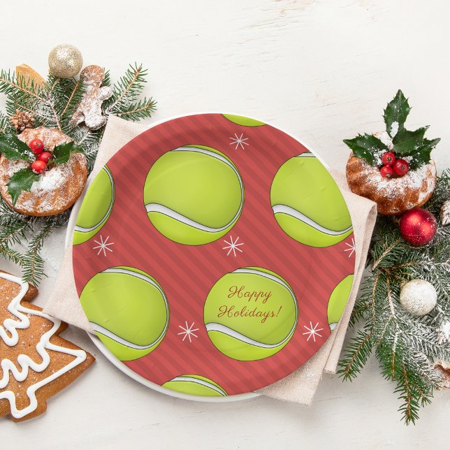Tennis Christmas Holiday Party Paper Plates (Creator Uploaded)