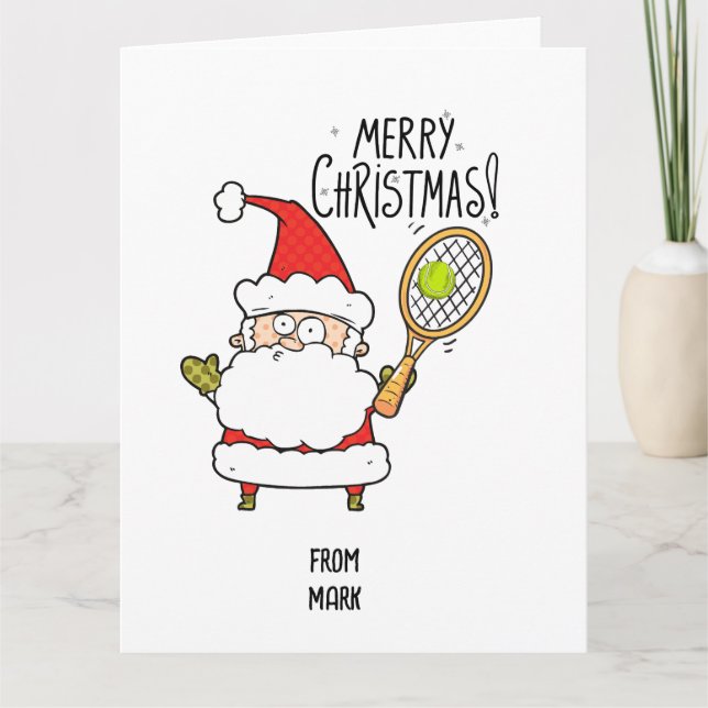 Tennis Christmas Holiday with ball and Santa funny Card (Front)