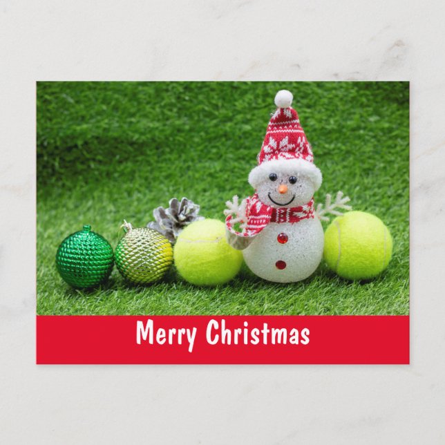 Tennis Christmas Holiday with Snowman and ornament Postcard (Front)