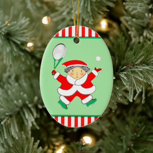 Tennis Christmas Keepsake Gift Ceramic Ornament (Tree)