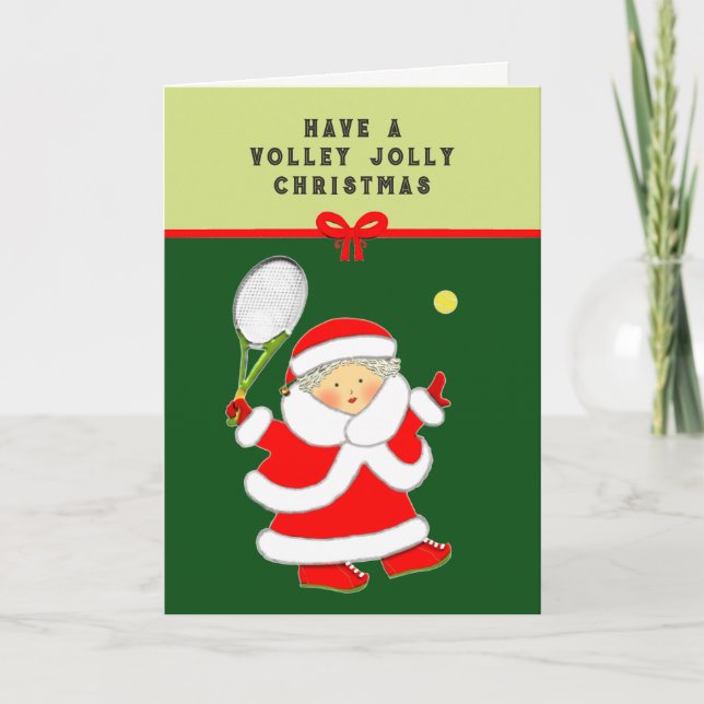 Tennis Christmas Mrs. Claus Holiday Card (Front)
