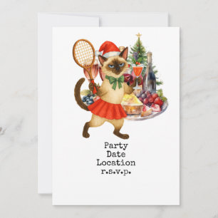 Tennis Christmas Party for Cat Lovers Invitation