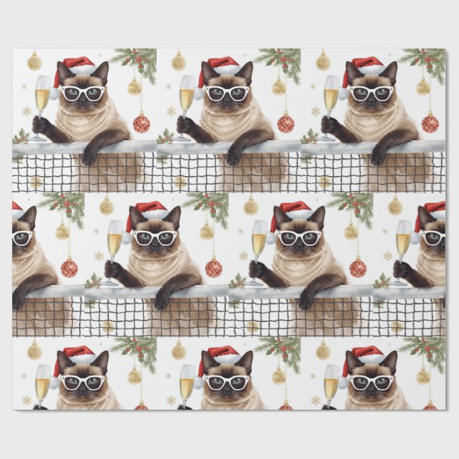 Tennis Christmas Party Themed for Cat Lovers Wrapping Paper (Flat)