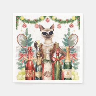 Tennis Christmas Party with Cat Players  Napkin