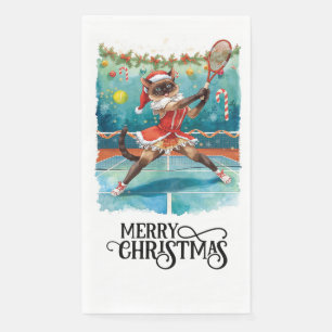Tennis Christmas Party with Cat Players  Napkin