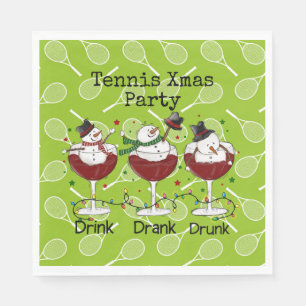 Tennis Christmas Party with Snowman Drink Wine Napkin