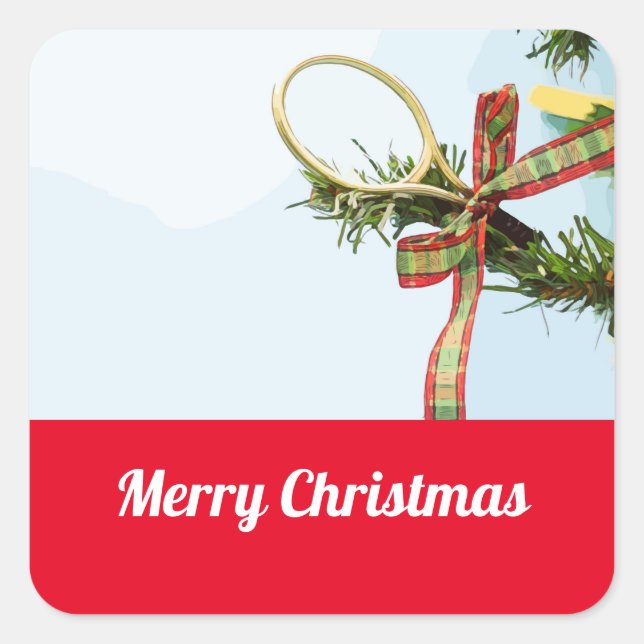 Tennis Christmas racket on tree Square Sticker (Front)