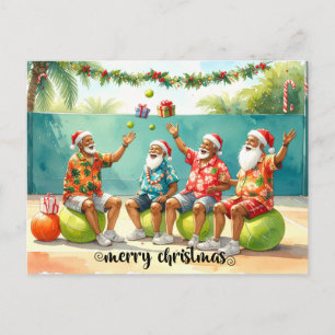 Tennis Christmas Summer with Santa Claus at beach Holiday Postcard