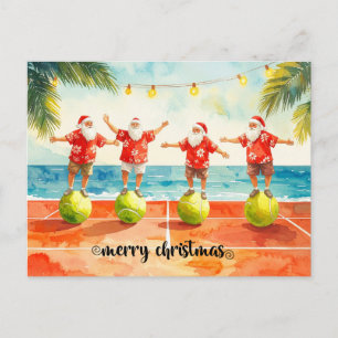 Tennis Christmas Summer with Santa Claus at beach Holiday Postcard